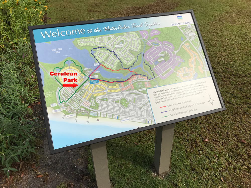 Map of the WaterColor Trail System, and the location of Cerulean Park